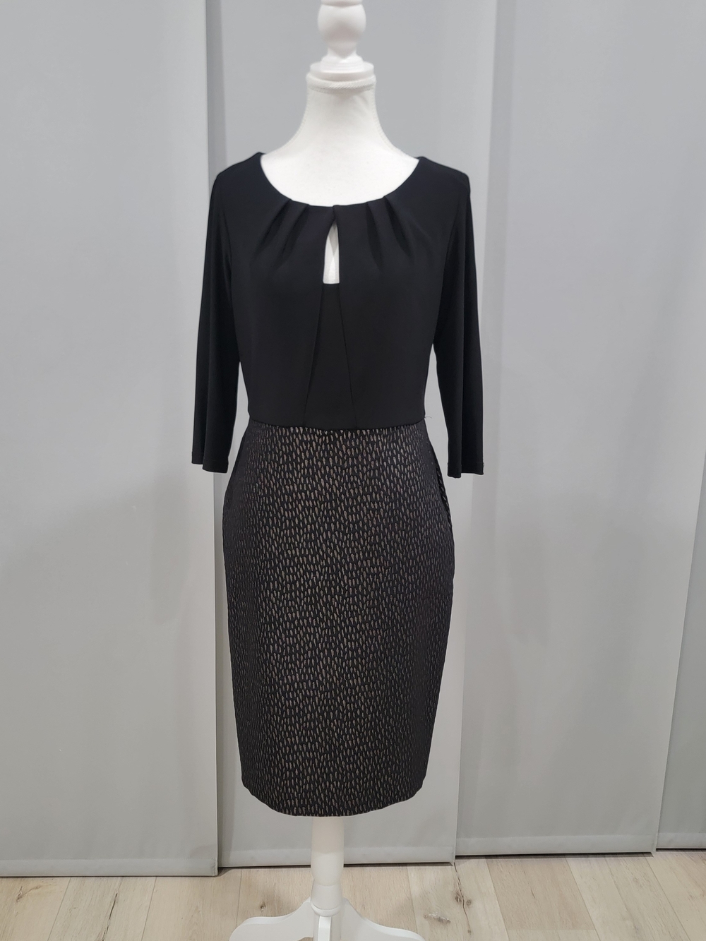 Joseph Ribkoff Black Keyhole Sheath Dress with Textured Skirt